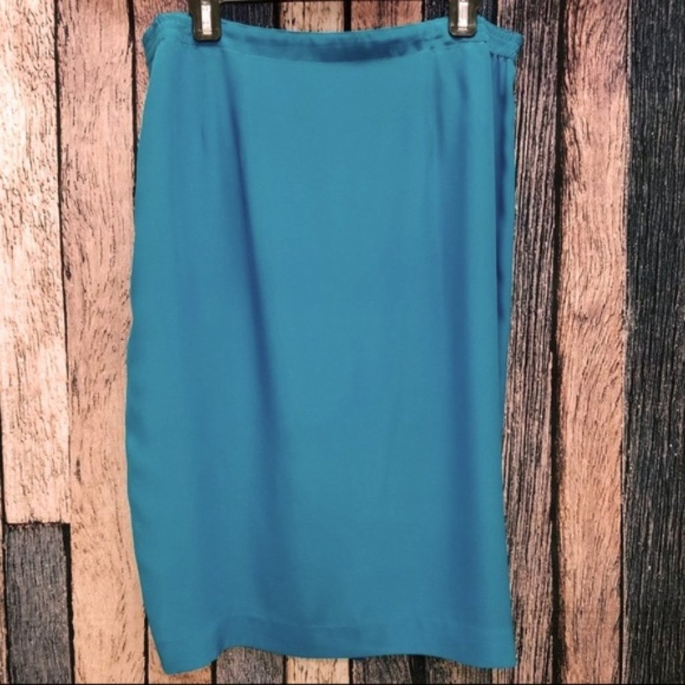Vintage Aqua Vintage Silk Pencil Skirt